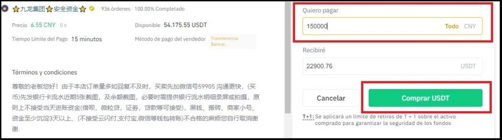 Comprar a usuario en Binance P2P