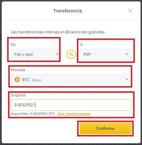 Transferir de Billetera Spot a P2P